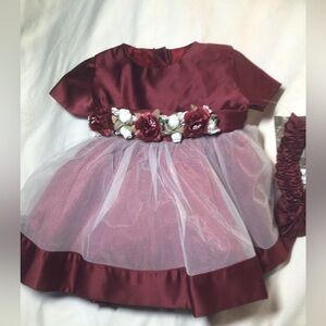 Dimples Baby Girls Formal Dress Floral Burgundy 6 mos. flowers Holiday NWT￼